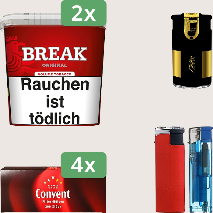Break Original 2 x 195 g Sparpaket mit 800 Convent Hülsen und Feuerzeugset