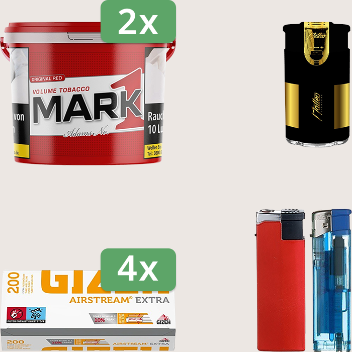 Mark 1 - 2 x 190 g Sparpaket mit 800 Gizeh Airstream Extra Hülsen und Feuerzeugset