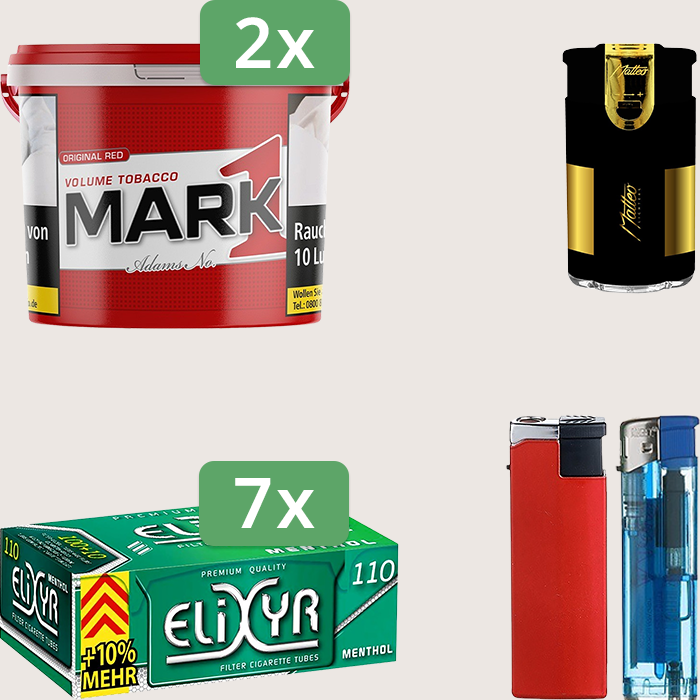 Mark 1 - 2 x 190 g Sparpaket mit 770 Energy+ Menthol Hülsen und Feuerzeugset