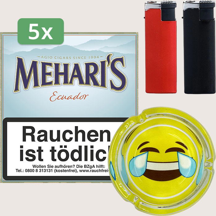 Agio Meharis Ecuador 5 x 8,33 € Sparpaket mit 100 Zigarillos, Aschenbecher und Feuerzeugset