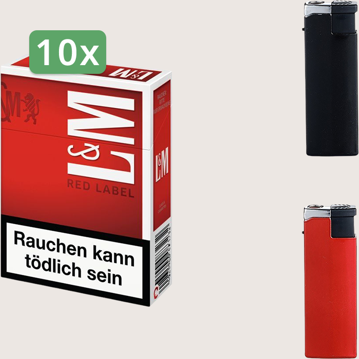 L&M Red Label 10 x 9,00 € Sparpaket mit 200 Zigaretten und Feuerzeugset L&M Red Label 10 x 9,00 € Sparpaket mit 200 Zigaretten und Feuerzeugset