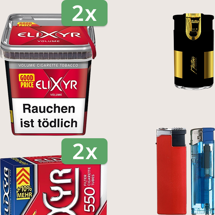 Elixyr Red 2 x 260 g Sparpaket mit 1.100 Elixyr Hülsen und Feuerzeugset