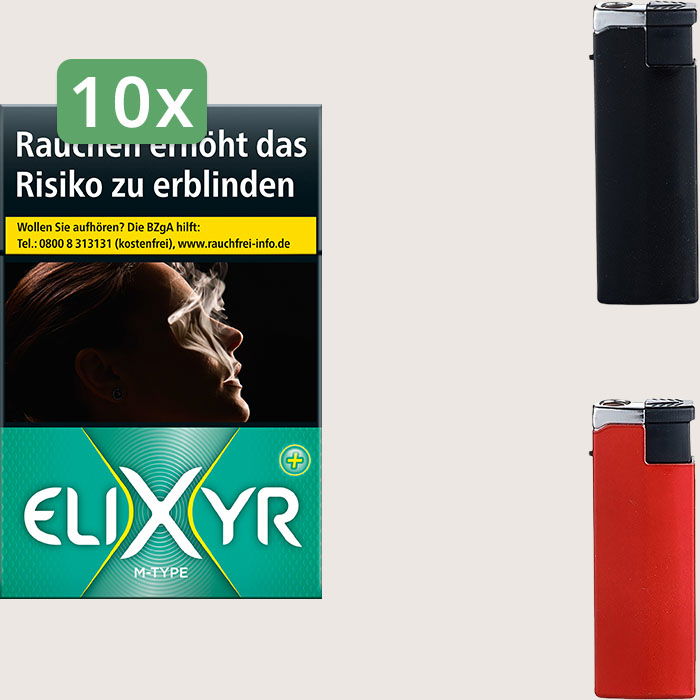 Elixyr Plus M-Type 10 x 7,20 € Sparpaket mit 200 Zigaretten und Feuerzeugset