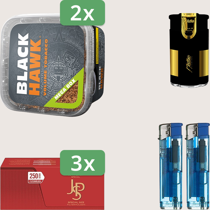 Black Hawk 2 x 230 g Sparpaket mit 750 JPS Red Special Hülsen und Feuerzeugset