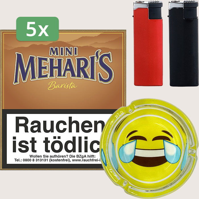 Agio Meharis Mini Barista 5 x 6,68 € Sparpaket mit 100 Zigarillos, Aschenbecher und Feuerzeugset