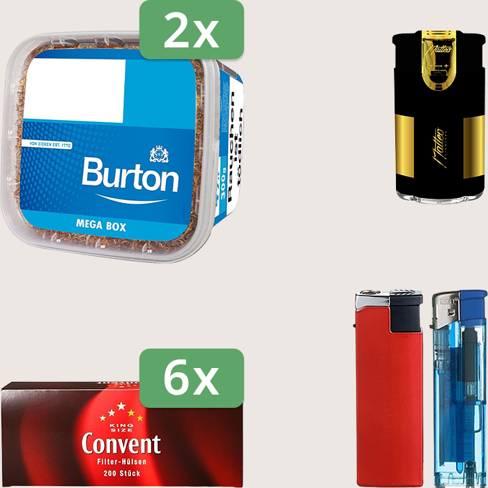 Burton Blue 2 x 270 g Sparpaket mit 1.200 Convent Hülsen und Feuerzeugset
