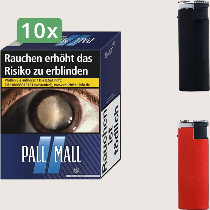 Pall Mall Blue 10 x 10,00 € Sparpaket mit 260 Zigaretten und Feuerzeugset
