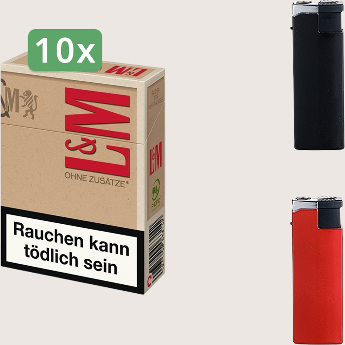 L&M Simply Red 10 x 9,00 € Sparpaket mit 200 Zigaretten und Feuerzeugset