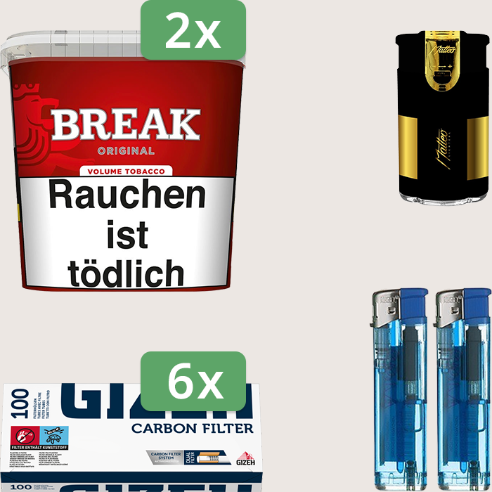 Break Original 2 x 185 g Sparpaket mit 600 Gizeh Carbon Hülsen und Feuerzeugset