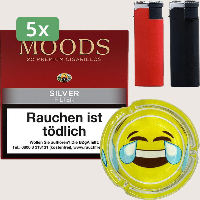 Dannemann Moods Silver Filter 5 x 8,04 € Sparpaket mit 100 Zigarillos, Aschenbecher und Feuerzeugset