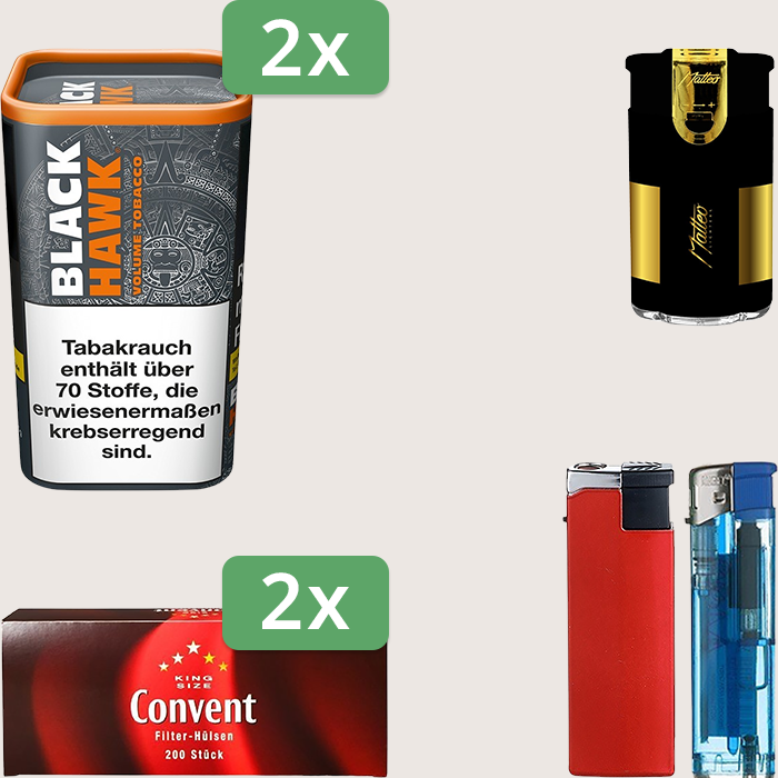 Black Hawk 2 x 90 g Sparpaket mit 400 Convent Hülsen und Feuerzeugset