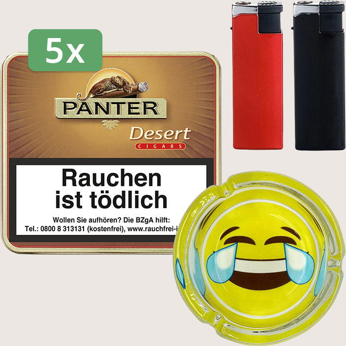Panter Desert 5 x 5,52 € Sparpaket mit 100 Zigarillos, Aschenbecher und Feuerzeugset Panter Desert 5 x 5,52 € Sparpaket mit 100 Zigarillos, Aschenbecher und Feuerzeugset