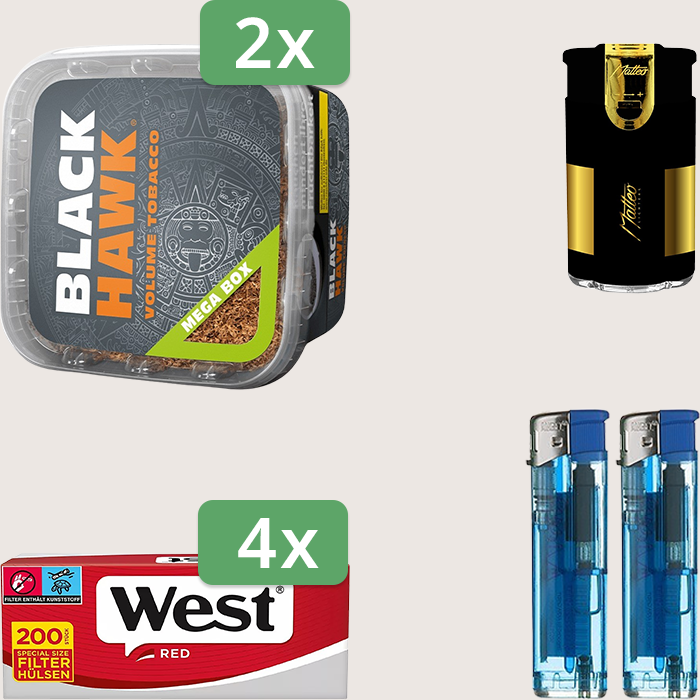 Black Hawk 2 x 230 g Sparpaket mit 800 West Red Hülsen und Feuerzeugset Black Hawk 2 x 230 g Sparpaket mit 800 West Red Hülsen und Feuerzeugset