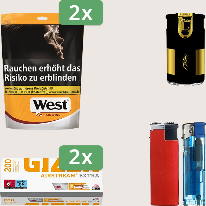 West Yellow 2 x 93 g Sparpaket mit 400 Gizeh Airstream Extra Hülsen und Feuerzeugset