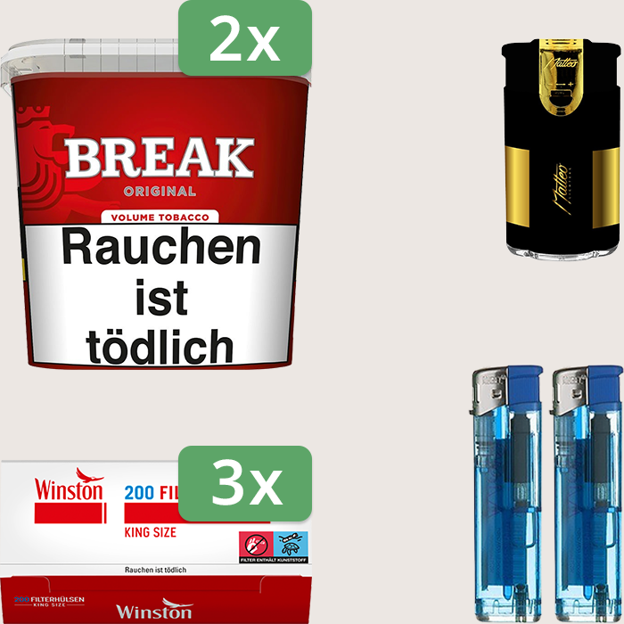 Break Original 2 x 185 g Sparpaket mit 600 Winston Hülsen und Feuerzeugset