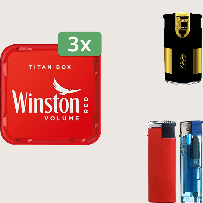 Winston Red 3 x 250 g Sparpaket mit Feuerzeugset Winston Red 3 x 250 g Sparpaket mit Feuerzeugset