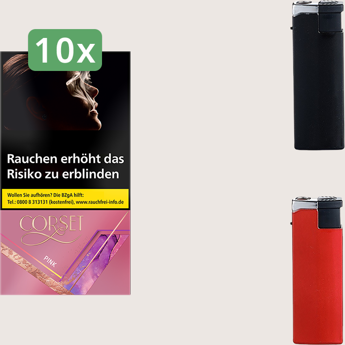 Corset Pink 10 x 7,80 € Sparpaket mit 200 Zigaretten und Feuerzeugset