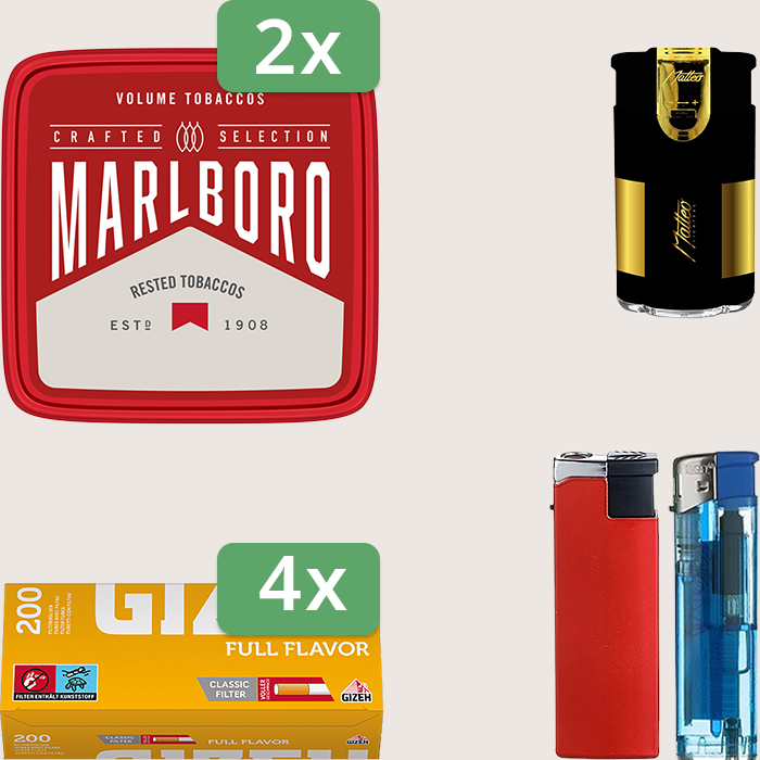 Marlboro Crafted 2 x 230 g Sparpaket mit 800 Gizeh Full Flavor Hülsen und Feuerzeugset