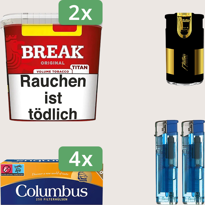 Break Original 2 x 300 g Sparpaket mit 1.000 Columbus Hülsen und Feuerzeugset