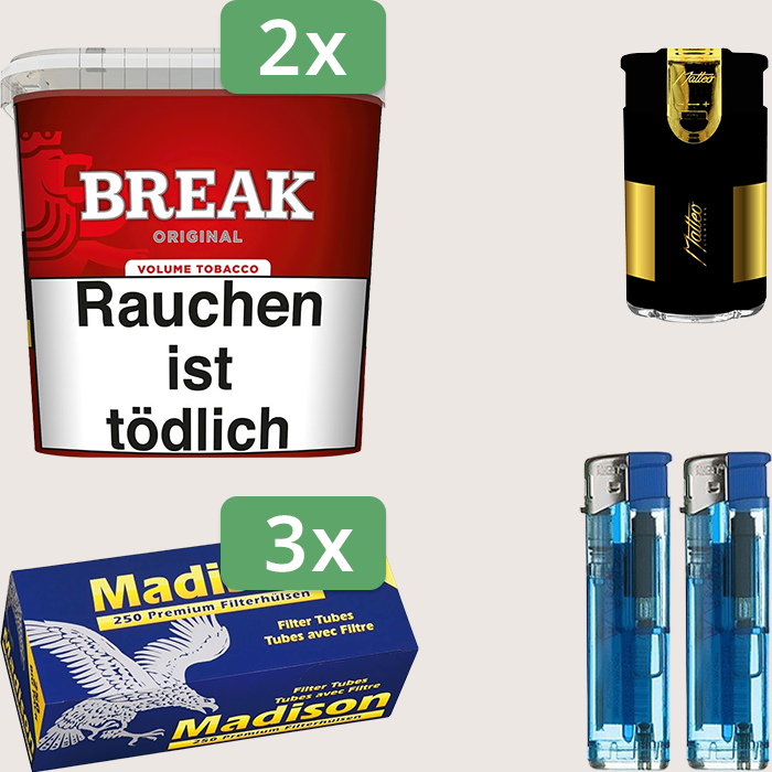 Break Original 2 x 185 g Sparpaket mit 750 Madison Hülsen und Feuerzeugset