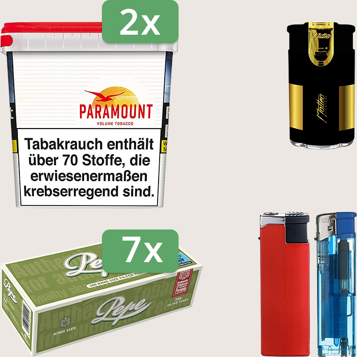 Paramount 2 x 315 g Sparpaket mit 1.400 Pepe Hülsen und Feuerzeugset