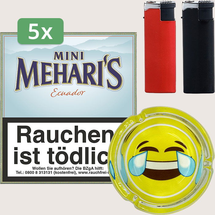 Agio Meharis Mini Ecuador 5 x 6,68 € Sparpaket mit 100 Zigarillos, Aschenbecher und Feuerzeugset
