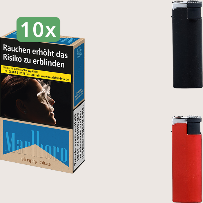 Marlboro Simply Blue 10 x 9,40 € Sparpaket mit 200 Zigaretten und Feuerzeugset