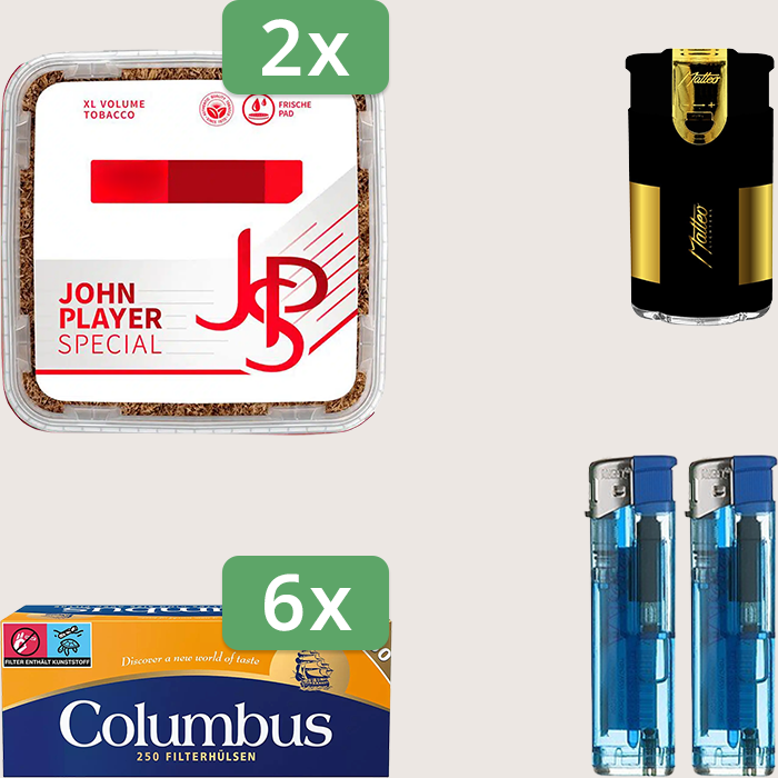 JPS Red 2 x 420 g Sparpaket mit 1.500 Columbus Hülsen und Feuerzeugset
