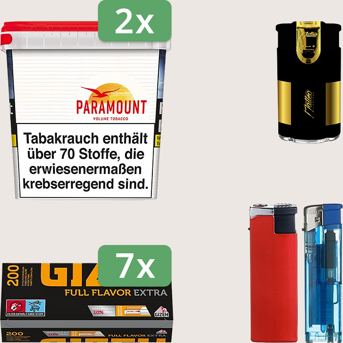 Paramount 2 x 315 g Sparpaket mit 1.400 Gizeh Full Flavor Hülsen und Feuerzeugset