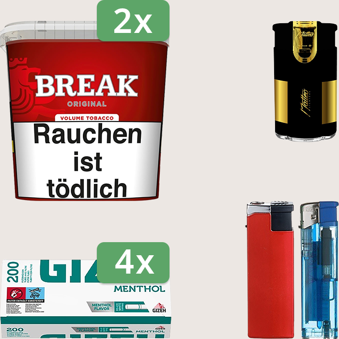 Break Original 2 x 195 g Sparpaket mit 800 Gizeh Menthol Hülsen und Feuerzeugset