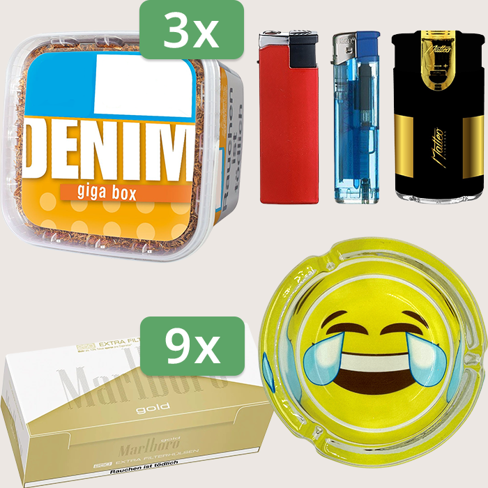 Denim Classic 3 x 315 g Sparpaket mit 2.250 Marlboro Gold Extra Hülsen und Aschenbecher