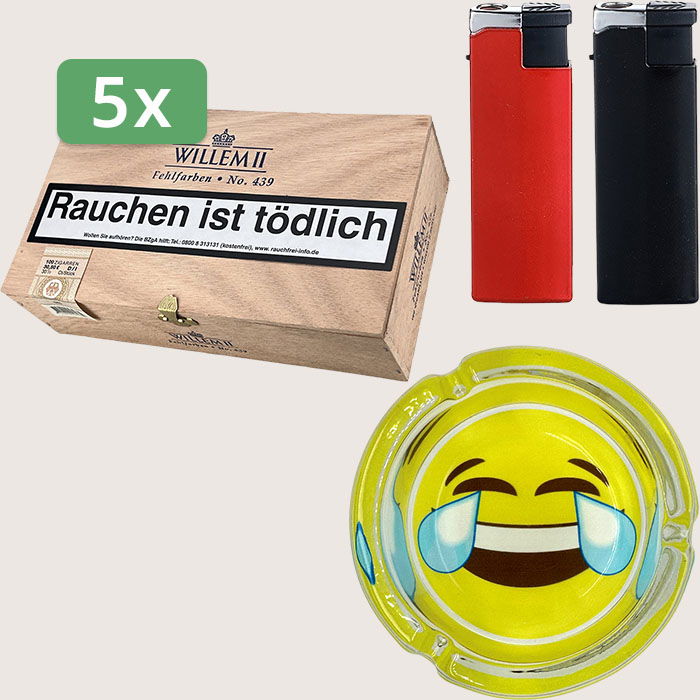 Willem II Fehlfarben No. 439 - 5 x 30,80 € Sparpaket mit 500 Zigarillos, Aschenbecher und Feuerzeugset