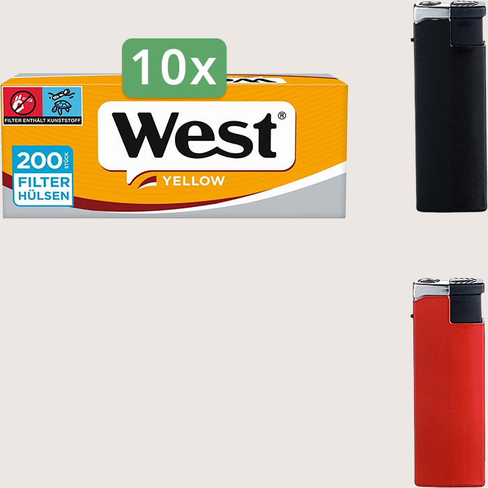 West Yellow Sparpaket mit 2.000 Hülsen und Feuerzeugset