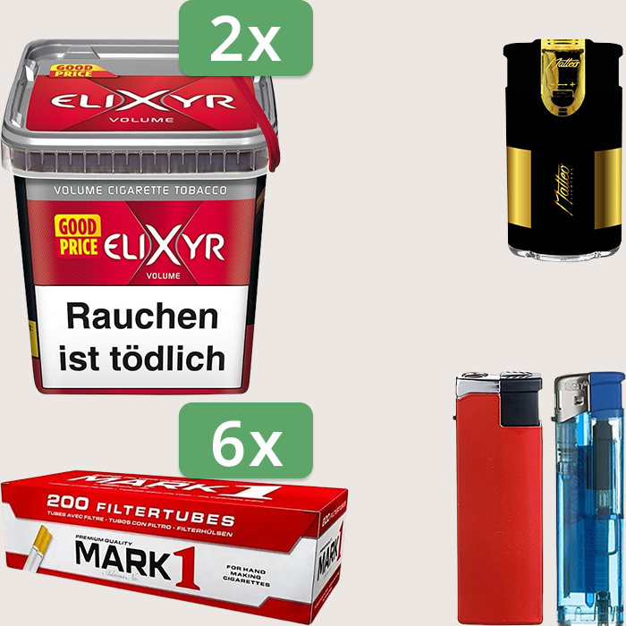 Elixyr Red 2 x 260 g Sparpaket mit 1.200 Mark 1 Hülsen und Feuerzeugset