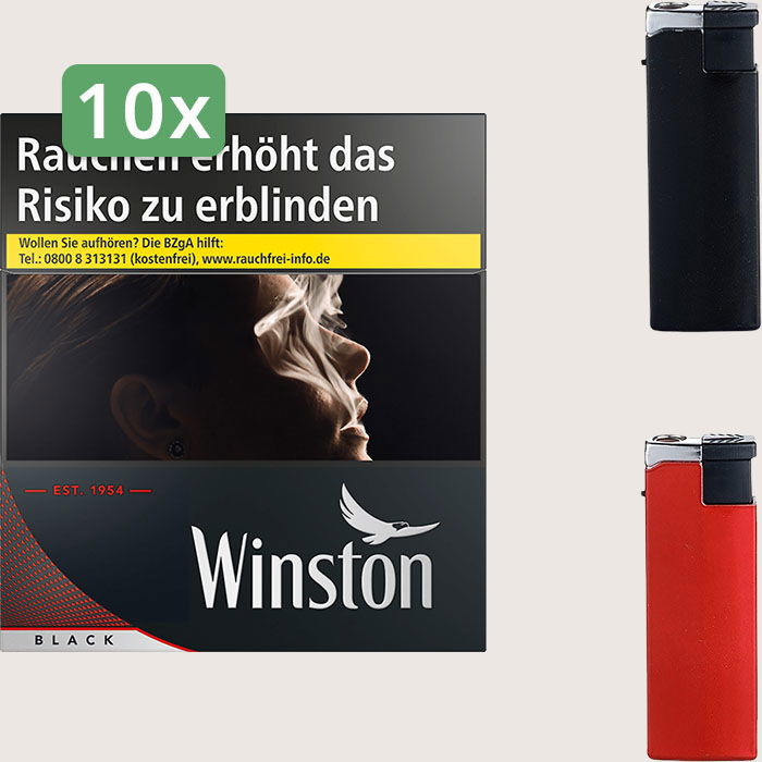 Winston Black 10 x 15,00 € Sparpaket mit 390 Zigaretten und Feuerzeugset