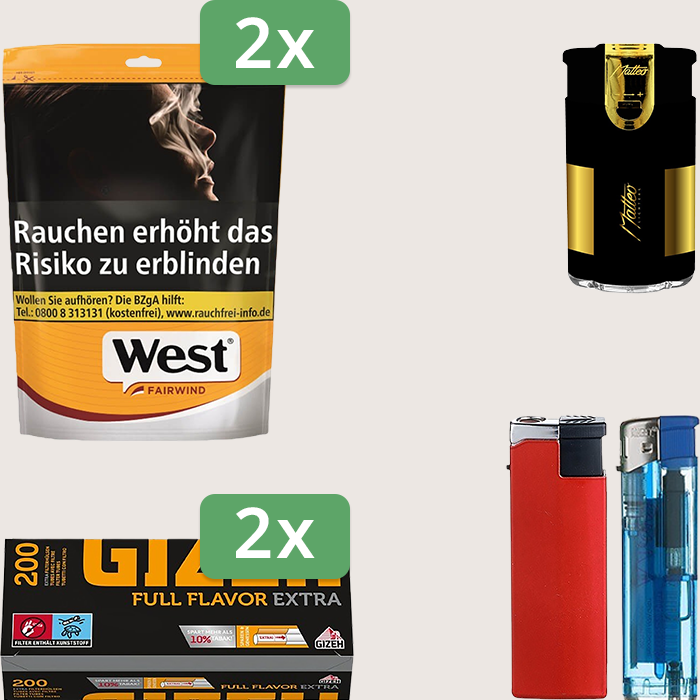 West Yellow 2 x 93 g Sparpaket mit 400 Gizeh Full Flavor Extra Hülsen und Feuerzeugset