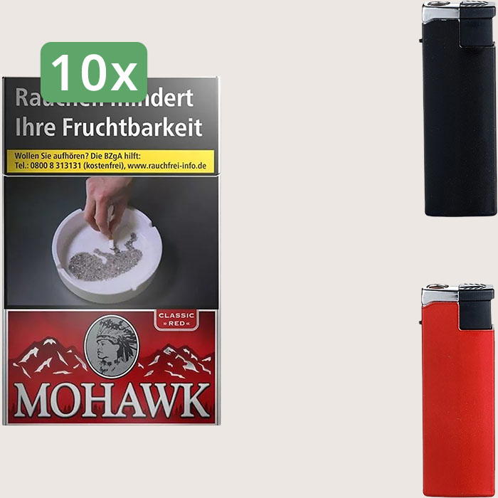 Mohawk Red 10 x 6,60 € Sparpaket mit 200 Zigaretten und Feuerzeugset Mohawk Red 10 x 6,60 € Sparpaket mit 200 Zigaretten und Feuerzeugset