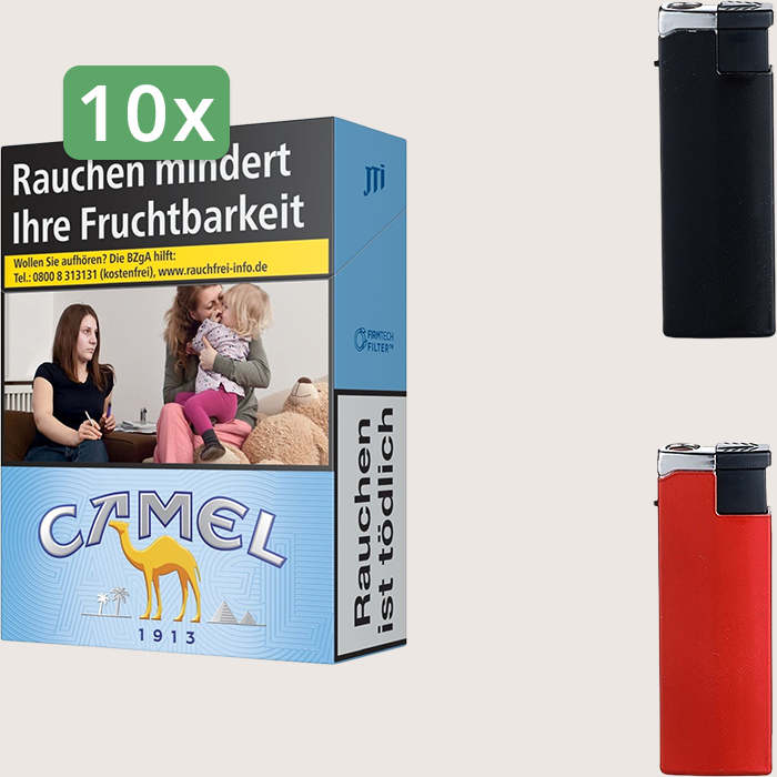 Camel Blue 10 x 10.00 € Sparpaket mit 250 Zigaretten und Feuerzeugset
