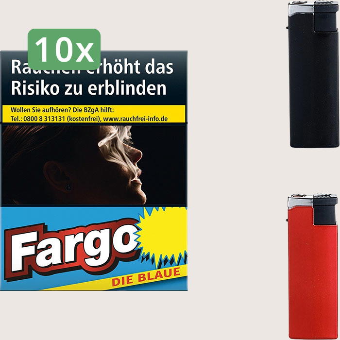 Fargo Die Blaue 10 x 8,00 € Sparpaket mit 240 Zigaretten und Feuerzeugset Fargo Die Blaue 10 x 8,00 € Sparpaket mit 240 Zigaretten und Feuerzeugset