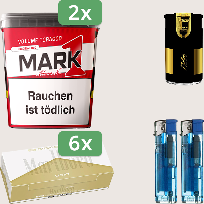 Mark 1 Original Red 2 x 320 g Sparpaket mit 1.200 Marlboro Gold Hülsen und Feuerzeugset