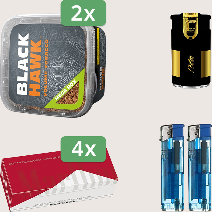 Black Hawk 2 x 230 g Sparpaket mit 800 Marlboro Red Hülsen und Feuerzeugset