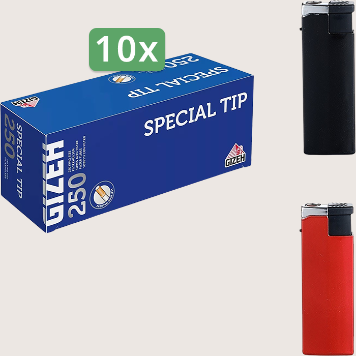 Gizeh Special Tip Sparpaket mit 2.500 Hülsen und Feuerzeugset