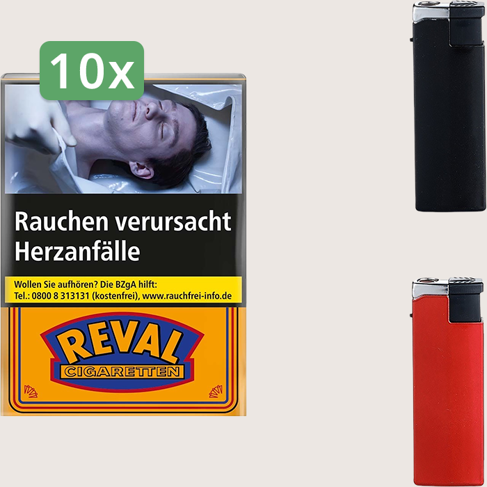 Reval 10 x 9,80 € Sparpaket mit 200 Zigaretten und Feuerzeugset