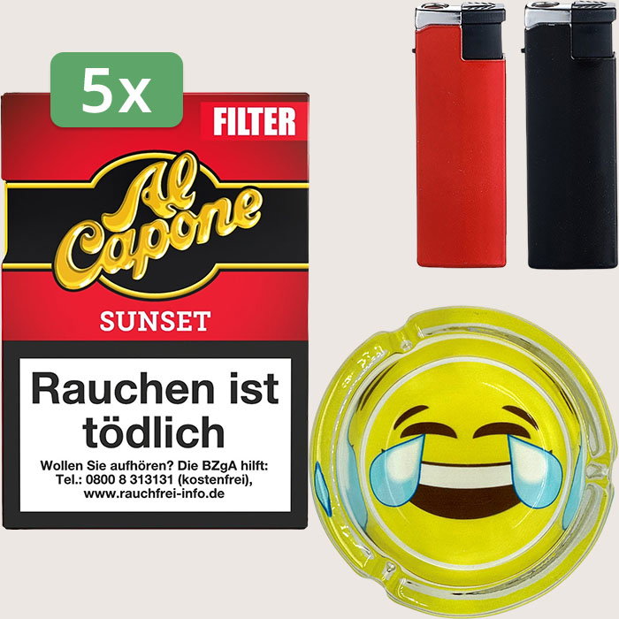 Al Capone Pockets Sunset Filter 5 x 5,52 € Sparpaket mit 90 Zigarillos, Aschenbecher und Feuerzeugset