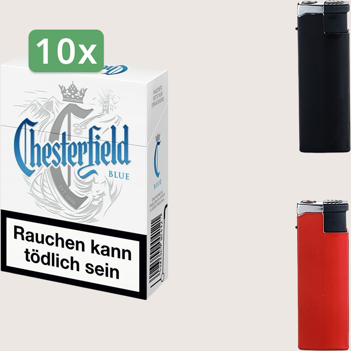 Chesterfield Blue 10 x 9,00 € Sparpaket mit 200 Zigaretten und Feuerzeugset Chesterfield Blue 10 x 9,00 € Sparpaket mit 200 Zigaretten und Feuerzeugset