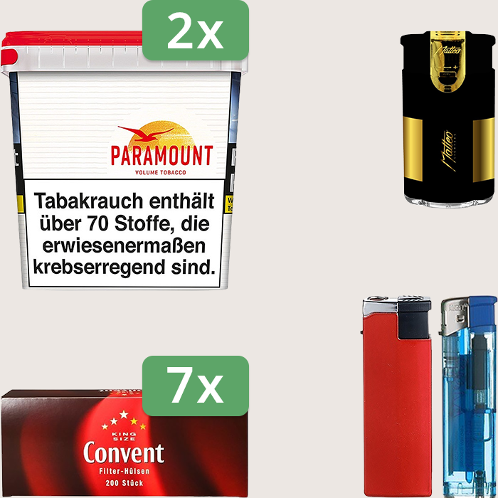 Paramount 2 x 315 g Sparpaket mit 1.400 Convent Hülsen und Feuerzeugset