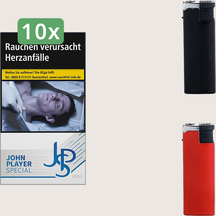 JPS Blue Long 10 x 9,10 € Sparpaket mit 200 Zigaretten und Feuerzeugset