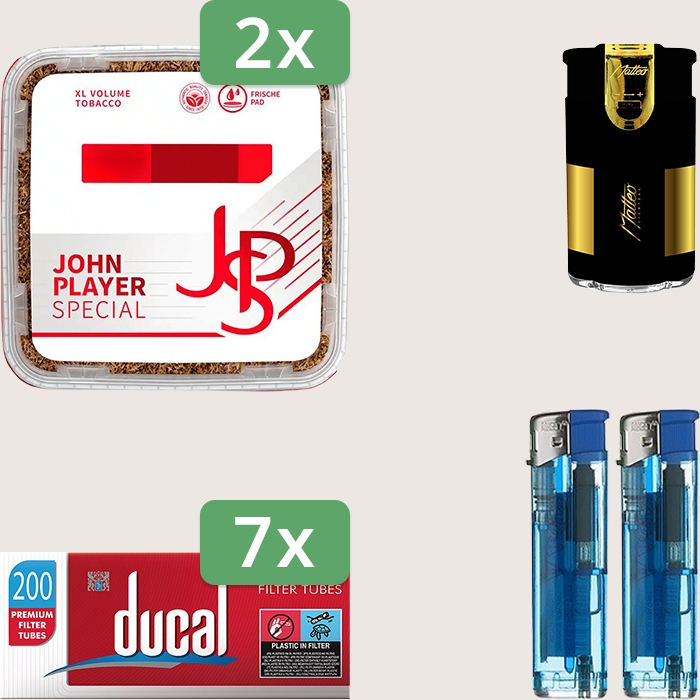 JPS Red 2 x 420 g Sparpaket mit 1.400 Ducal Hülsen und Feuerzeugset