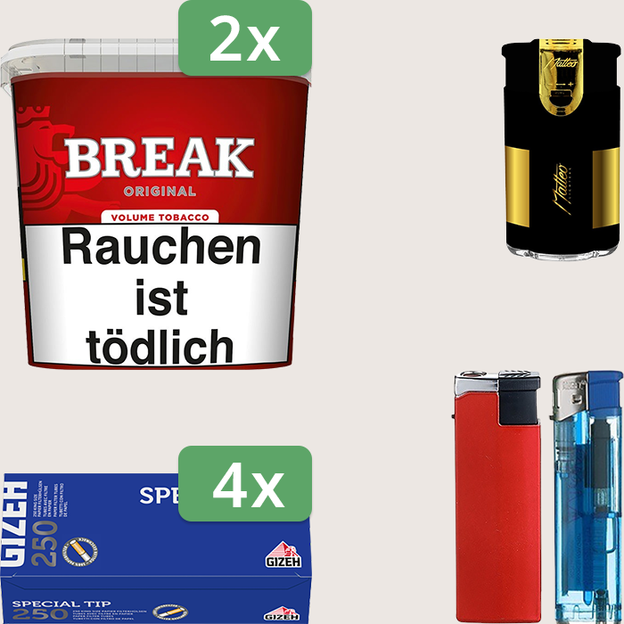 Break Original 2 x 195 g Sparpaket mit 1.000 Gizeh Special Tip Hülsen und Feuerzeugset