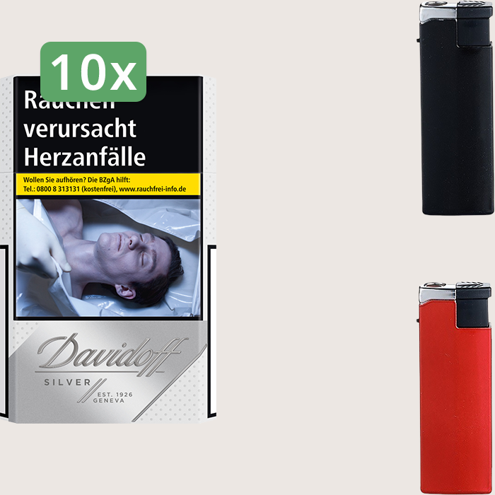 Davidoff Silver 10 x 9,00 € Sparpaket mit 200 Zigaretten und Feuerzeugset